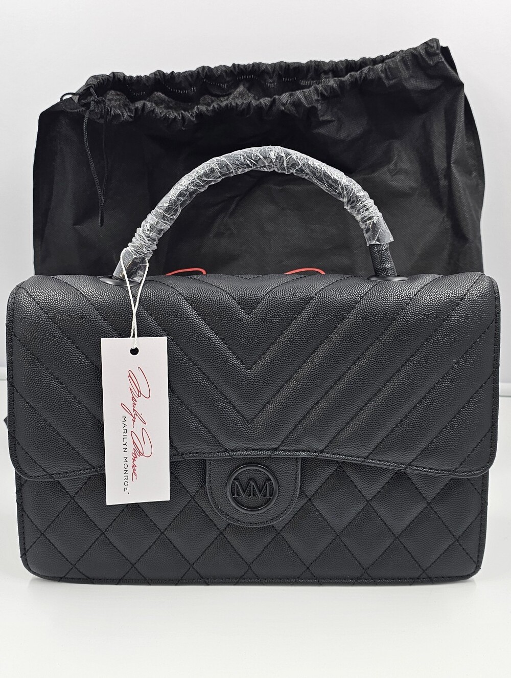 Marilyn Monroe Black Quilted Satchel Double-Chevron Handle Crossbody Bag NWT